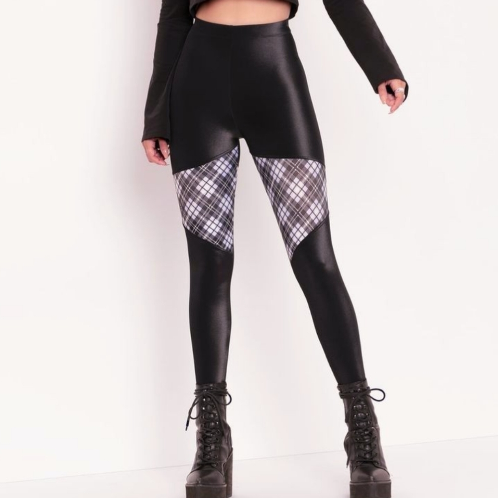 🔴SALE! Blackmilk Spartans Tartan Heather High Waist Wet Look Leggings Size XS